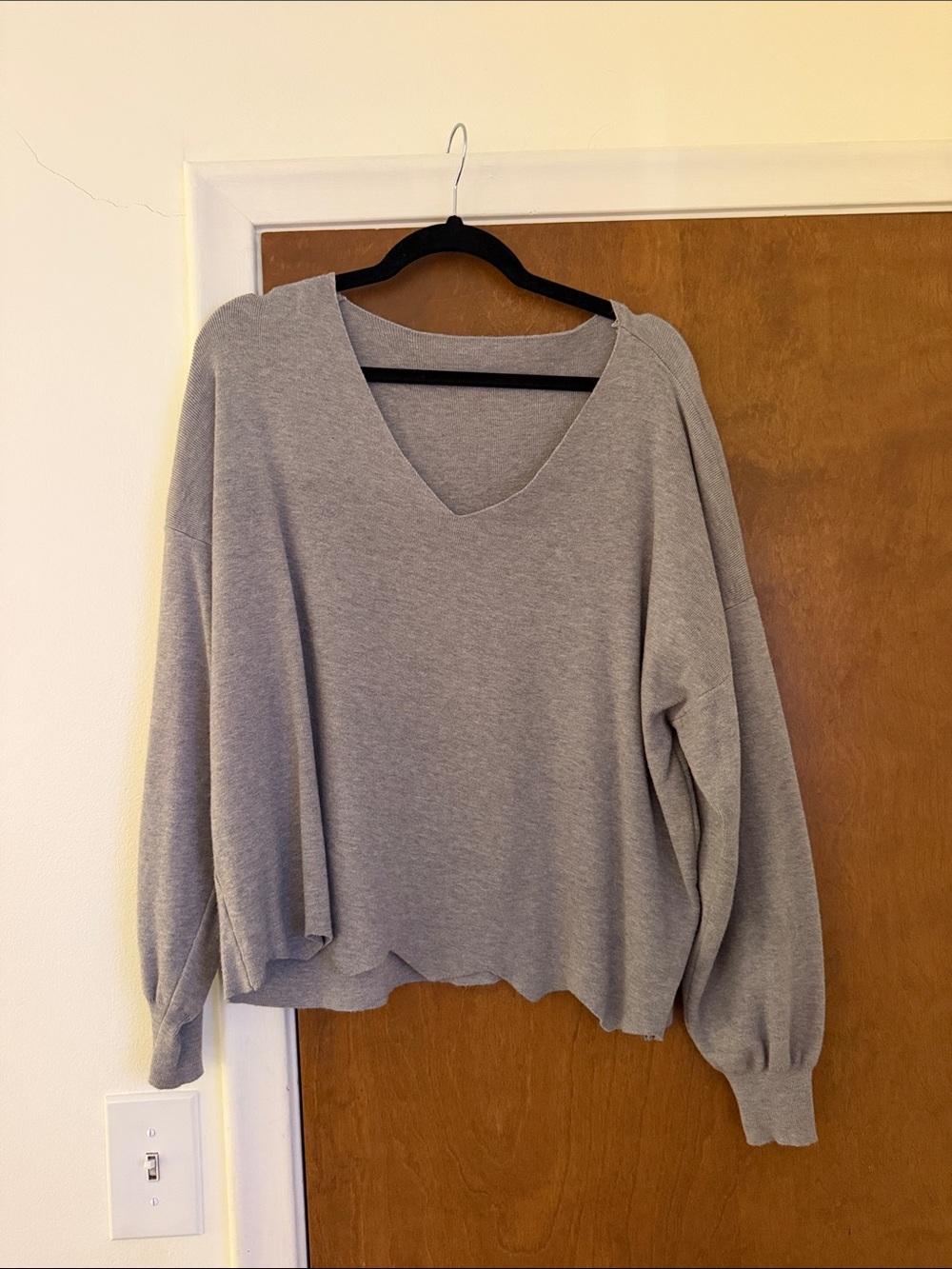 Women's Gray V-Neck Sweater - Relaxed Knit Pullover